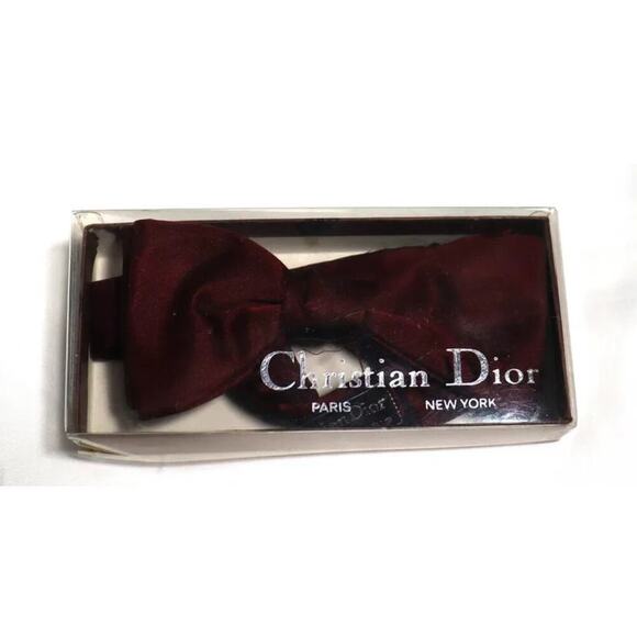 Vintage Christian Dior Straight Edge Burgundy Silk Bow Tie with Original Box - Picture 2 of 5
